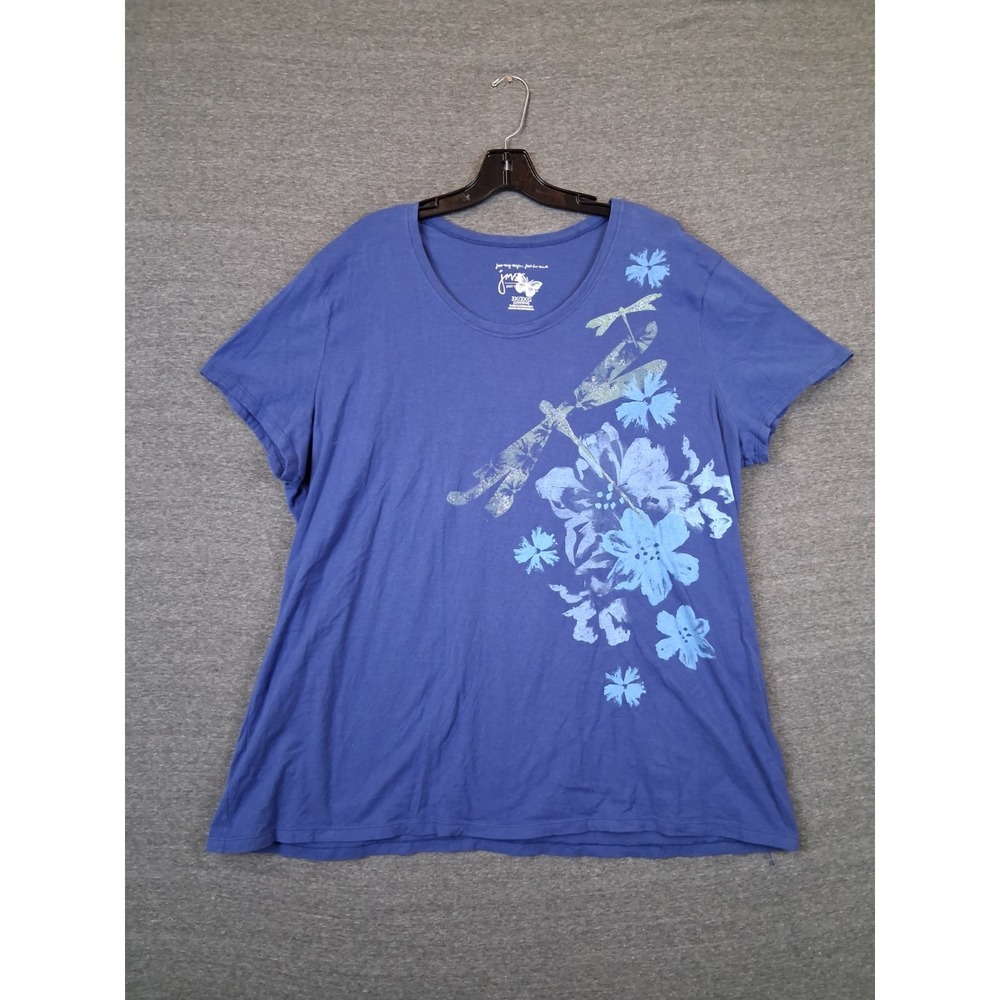 JMS Womens Shirt Plus 3X Blue Pullover Dragonfly Flower Relaxed Casual Travel